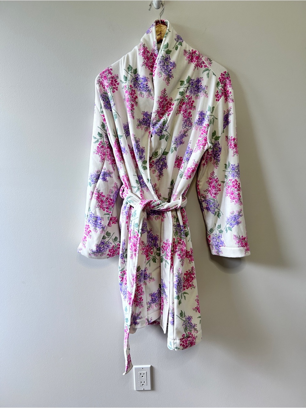 Lauren Ralph Lauren Floral Plush Robe M Pink Purple LRL Monogram Women’s Preppy